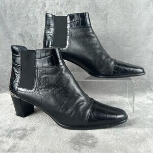 Brighton Tempo Ankle‎ Boots Womens 9 Black Leather Croc Embossed Silver Accent